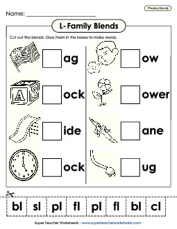 Complete the Word (Cut and Glue) Phonics Blends Worksheet