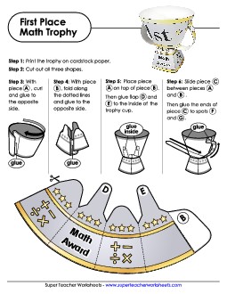 First Place Math Trophy  Awards Worksheet