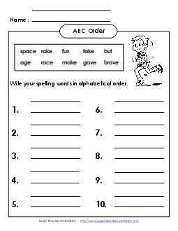 ABC Order - Write (A-7) Spelling A Worksheet