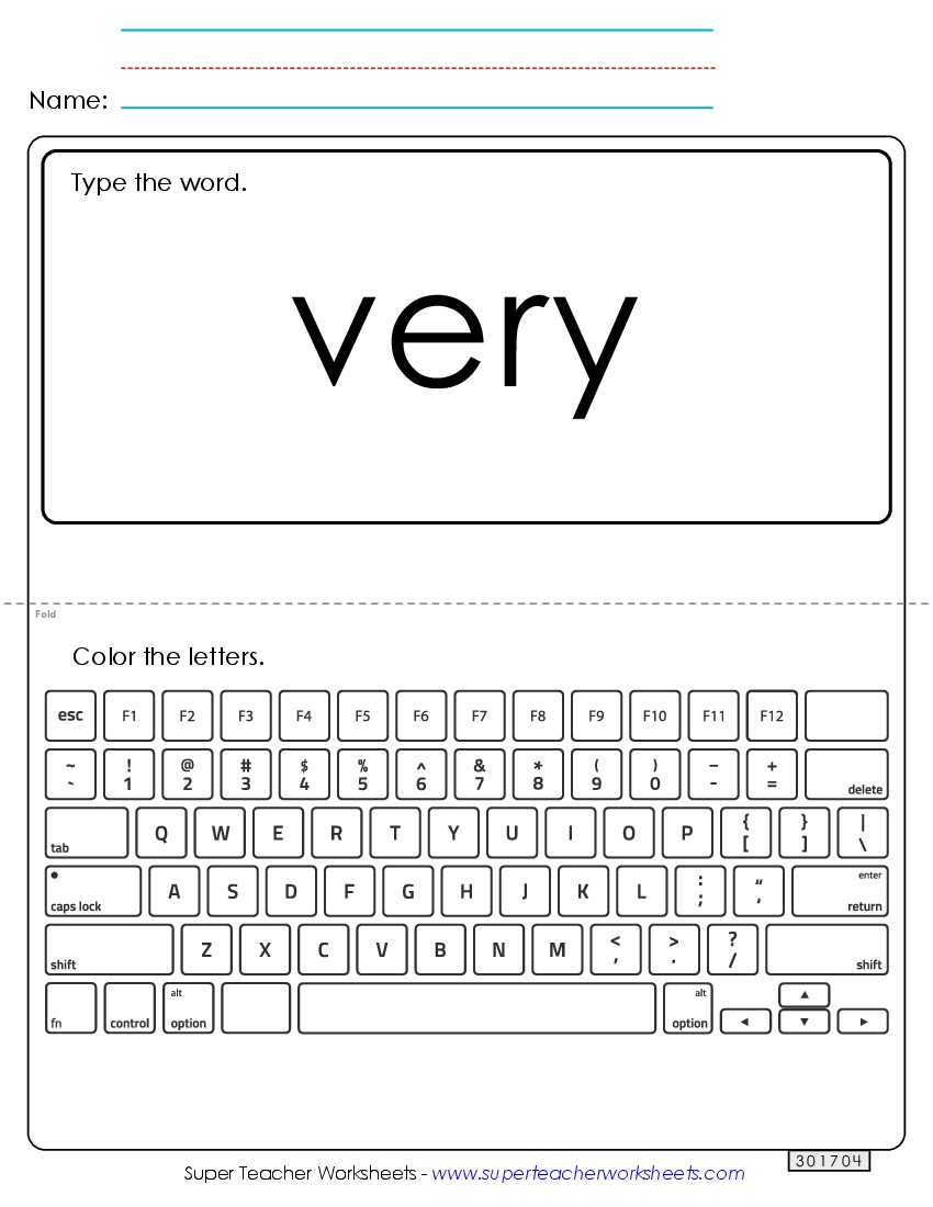 Type the Word: Very Sight Words Individual Worksheet