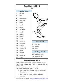 Spelling List D-5 Spelling D Worksheet