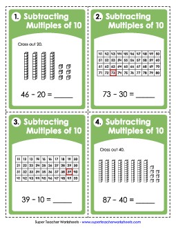 Subtracting Multiples of 10 Subtraction Worksheet