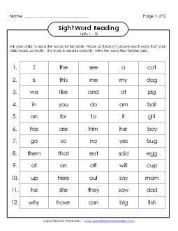 Cumulative Practice (Units 1 - 18) Sight Words Worksheet