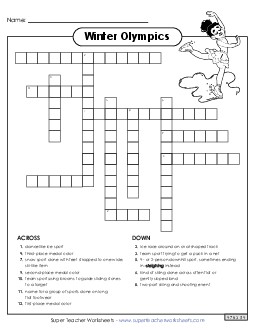 Winter Olympics Crossword Puzzle Worksheet