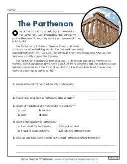 The Parthenon 3rd Grade Reading Comprehension Reading Comp Short Worksheet