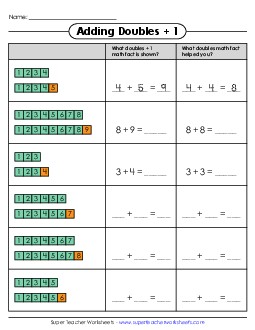 Number Blocks - Doubles +1 Free Addition Worksheet