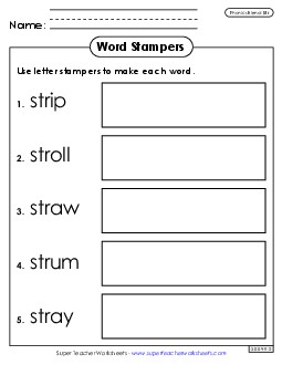 Letter Stampers (Str Words) Phonics Blends Worksheet