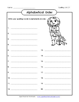 ABC Order: Write List (C-7) Spelling C Worksheet