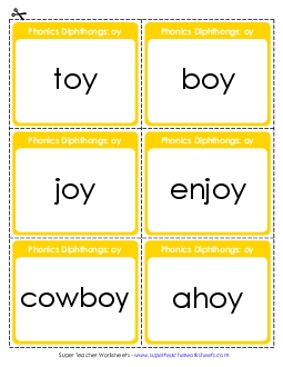 Flashcards: OY Words Free Phonics Diphthongs Worksheet