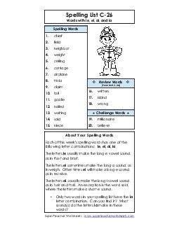 Word List (C-26) Spelling C Worksheet