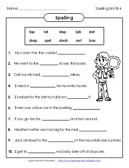 Complete the Sentence (B-4) Spelling B Worksheet