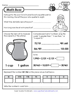 Math Buzz: Week 4 Worksheets 16 through 20 Daily Math Review Worksheet