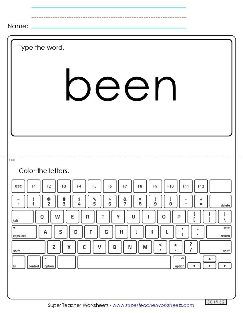 Type the Word: Been Sight Words Individual Worksheet