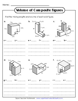 Additive Volume: Six Shapes (Intermediate) Worksheet