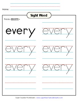 Trace the Word: Every Sight Words Individual Worksheet