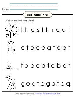 Circle the Words (-oat) Word Families Worksheet