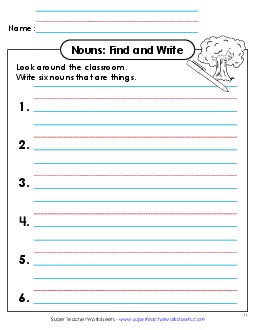 Nouns: Find and Write (Things) Worksheet