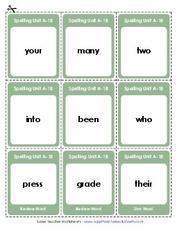 Flashcards (A-18) Spelling A Worksheet