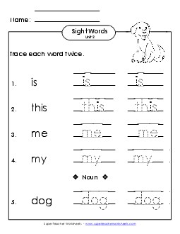 Trace Twice (Unit 2) Free Sight Words Worksheet