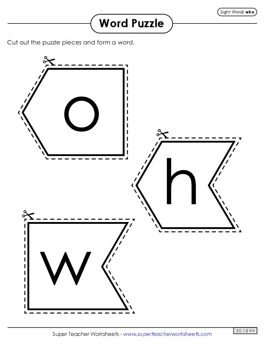 Word Puzzle: Who Sight Words Individual Worksheet