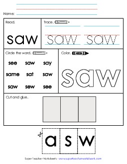 Worksheet 2: Saw Sight Words Individual Worksheet