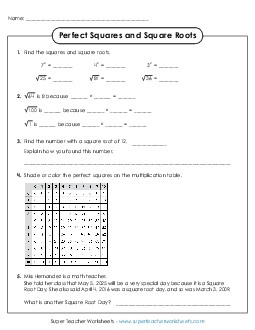 Perfect Squares and Square Roots Squares Square Roots Worksheet