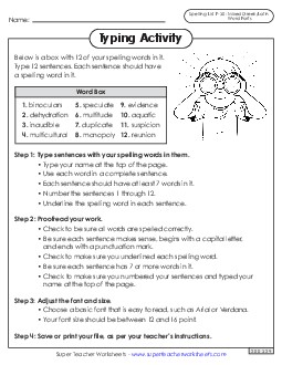 Typing Sentences (F-30) Spelling F Worksheet