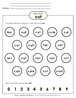 Dab or Color: Cut Sight Words Individual Worksheet