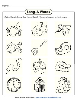 Color Long A Pictures Phonics Long Short A Worksheet