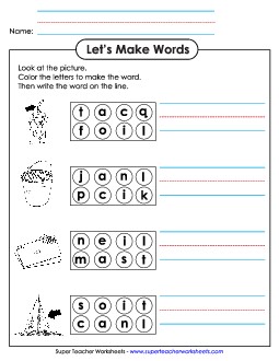 Color the Letters & Write (-ail) Word Families Worksheet