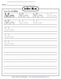 Letter M, m - Tracing (Smaller Font Size) Alphabet Worksheet