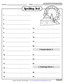 Spelling Test (F-3) Spelling F Worksheet