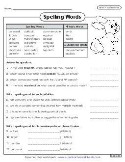 Question Worksheet (Easter)  Spelling F Worksheet