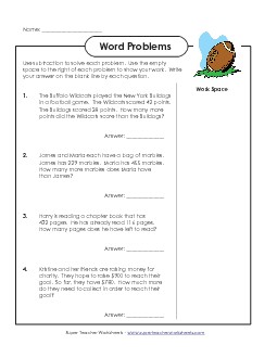 Subtraction Word Problems Worksheet