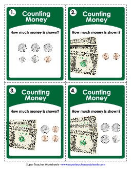 Task Cards: Money up to $4 Counting Money Worksheet