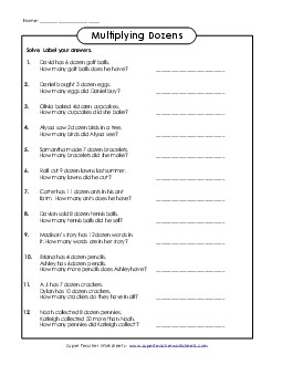 Word Problems: Dozens Multiplication Worksheet