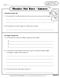 Questions for Part 3  Book Wonder Worksheet