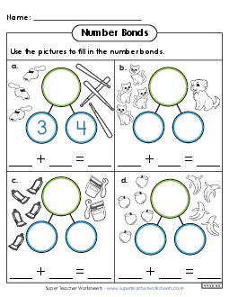 Number Bonds - Count the Pictures Number Families Worksheet