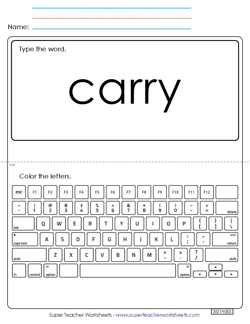 Type the Word: Carry Sight Words Individual Worksheet