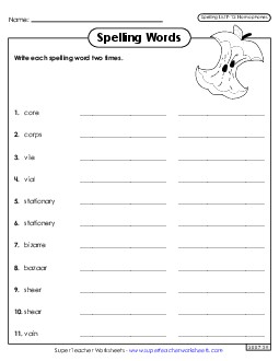 Write Words Twice (F-13) Spelling F Worksheet