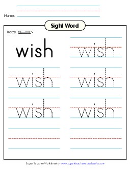 Trace the Word: Wish Sight Words Individual Worksheet