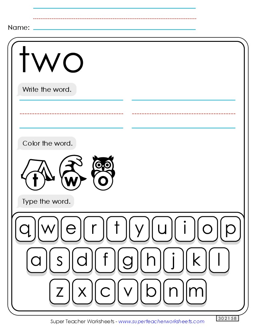 Write, Color, Type: Two Sight Words Individual Worksheet