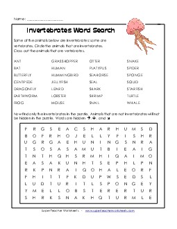 Invertebrates Word Search Free Wordsearch Worksheet