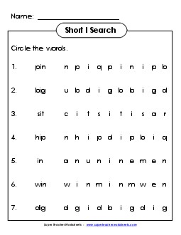 Short I: Horizontal Word Hunt Phonics Worksheet