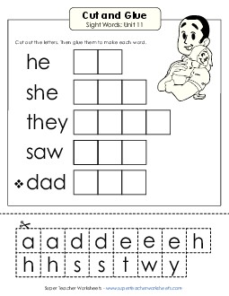 Cut-and-Glue (Unit 11) Sight Words Worksheet