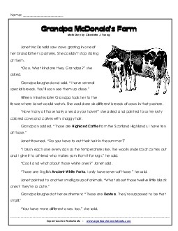 Math Story - Grandpa\'s Cows Word Problems Worksheet