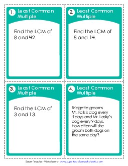 Task Cards: LCM Factors Worksheet