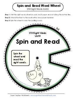 Spin and Read (Unit 8) Sight Words Worksheet