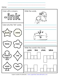 Worksheet 1 (-ink Words) Word Families Worksheet