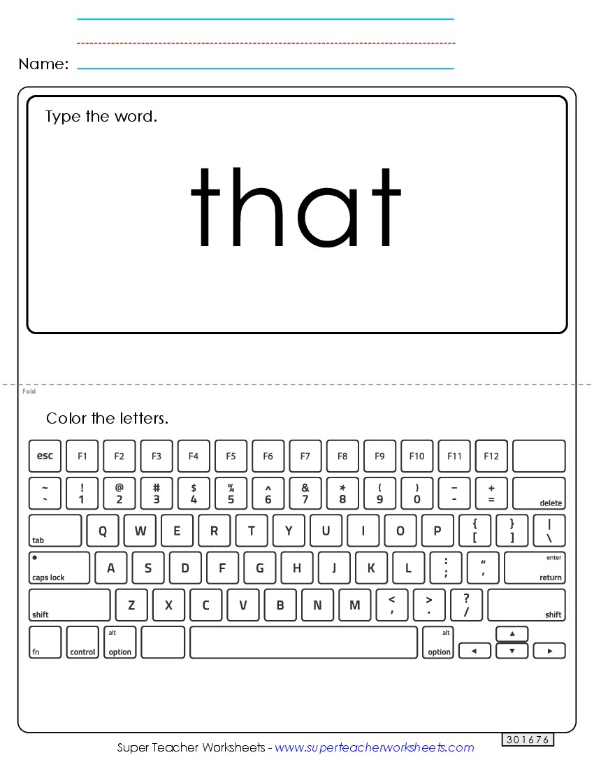 Type the Word: That Sight Words Individual Worksheet